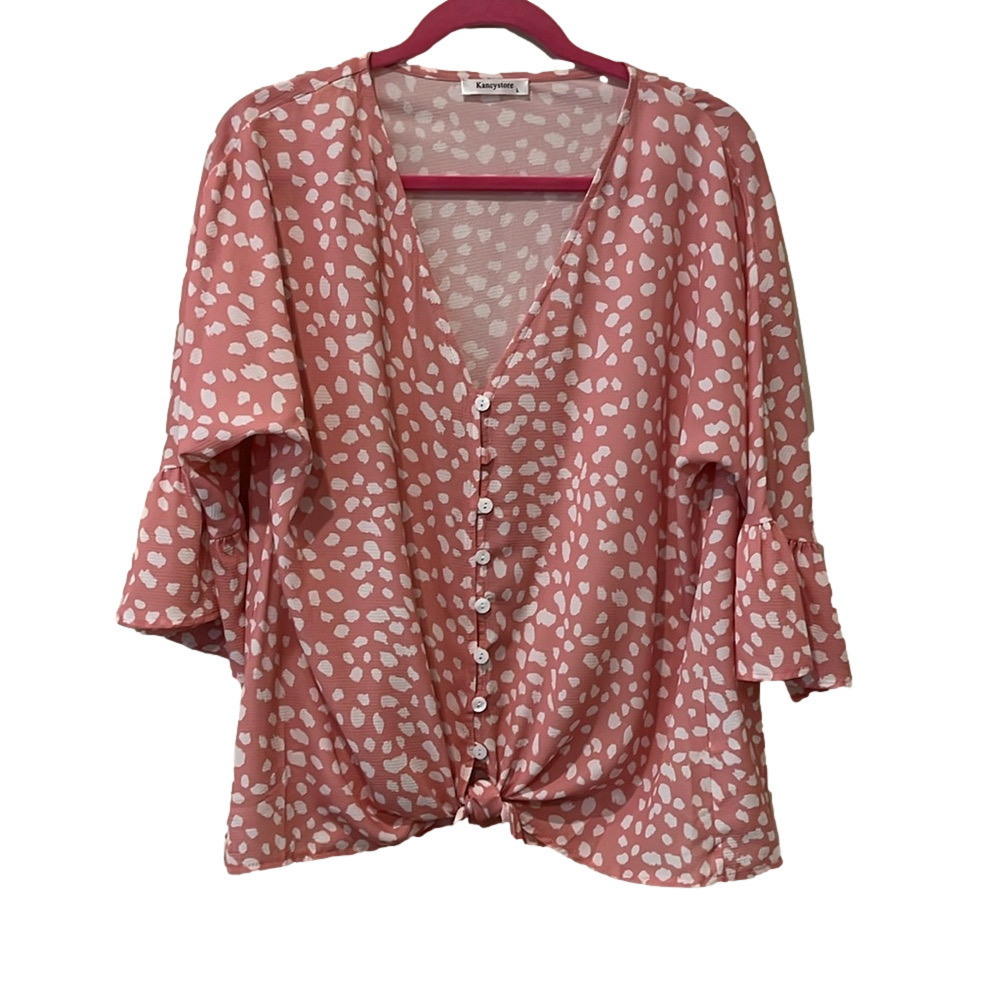 Kancystore pink polka dot blouse, large 🔵